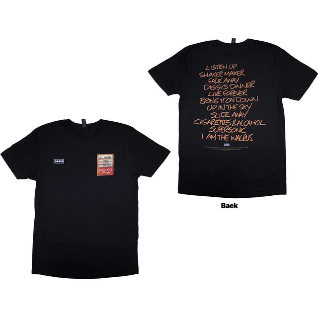 Oasis Definitely Maybe AAA Setlist T-Shirt Black Back Print