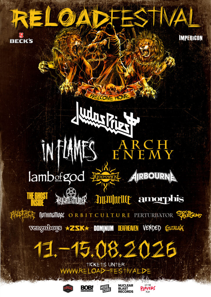 Reload Festival 2026 official poster – 13–15 August, headlined by Judas Priest