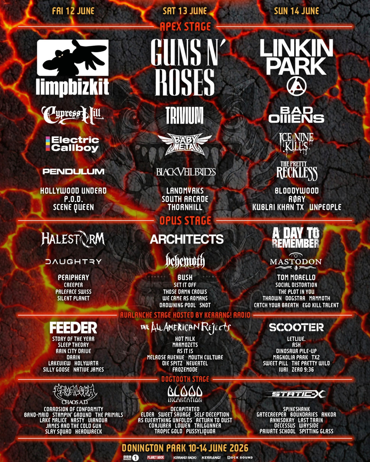 Download Festival 2026 official lineup poster - Donington Park 10-14 June 2026