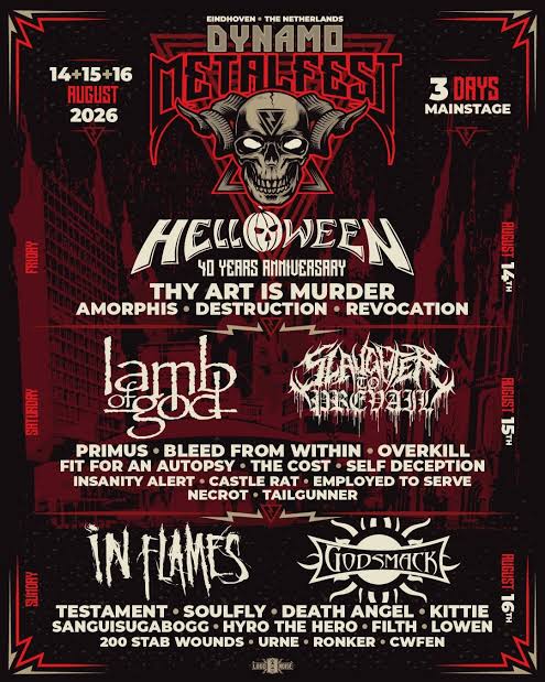 Dynamo Metal Fest 2026 official poster – 14–16 August, Eindhoven, The Netherlands