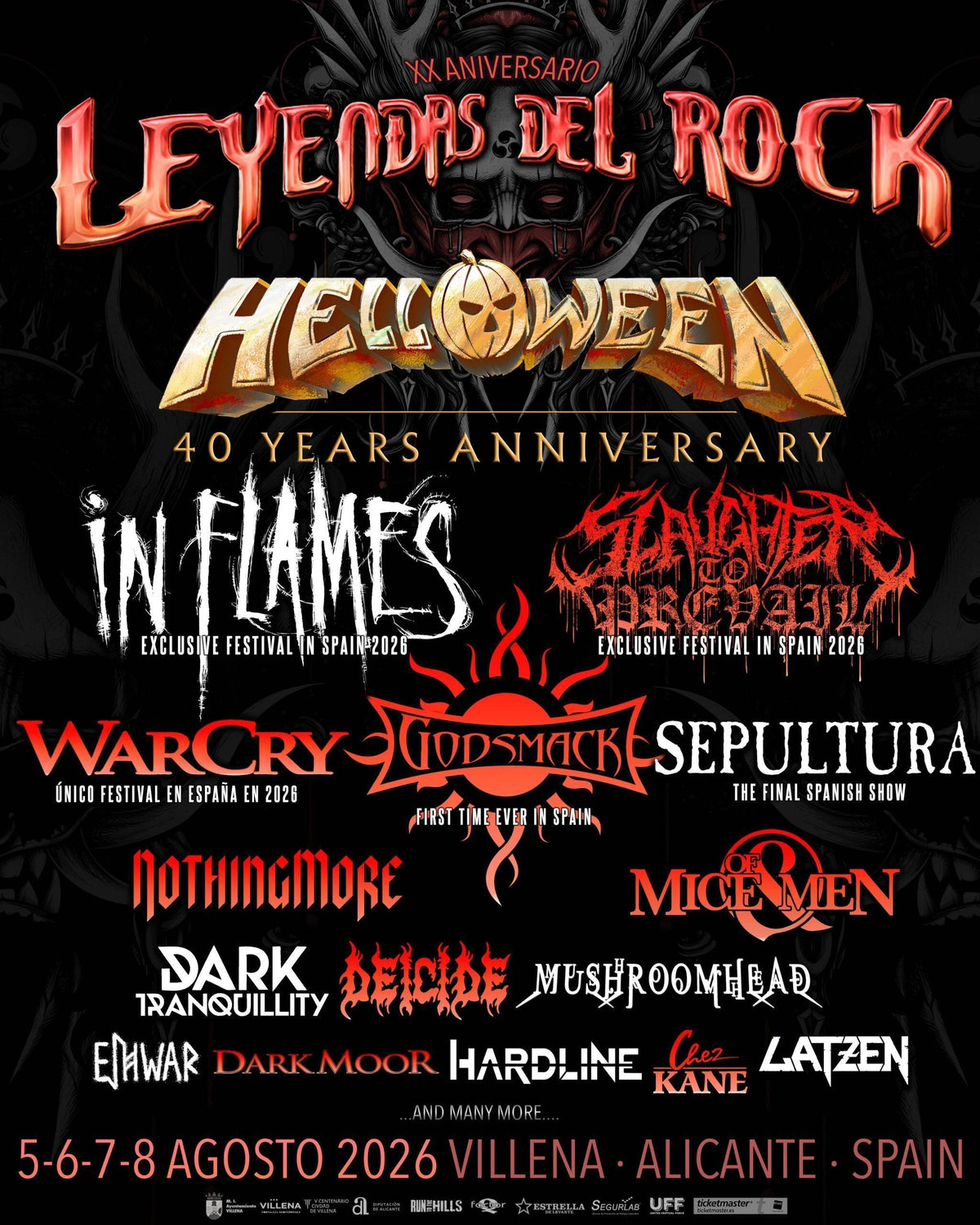 Leyendas del Rock 2026 festival poster – Villena, Alicante, Spain – 5-8 August 2026