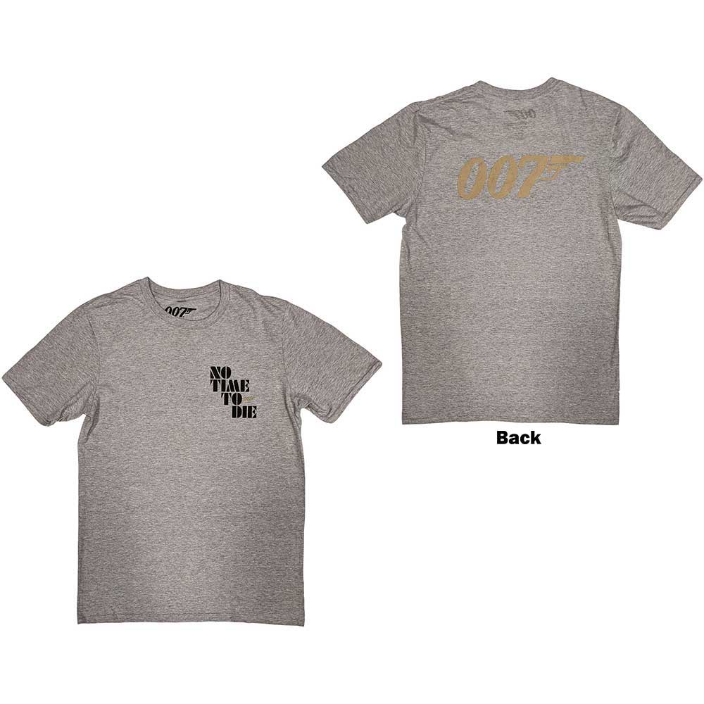 James Bond 007 Unisex T-Shirt: No Time To Die & Logo (Grey) (Back Print)