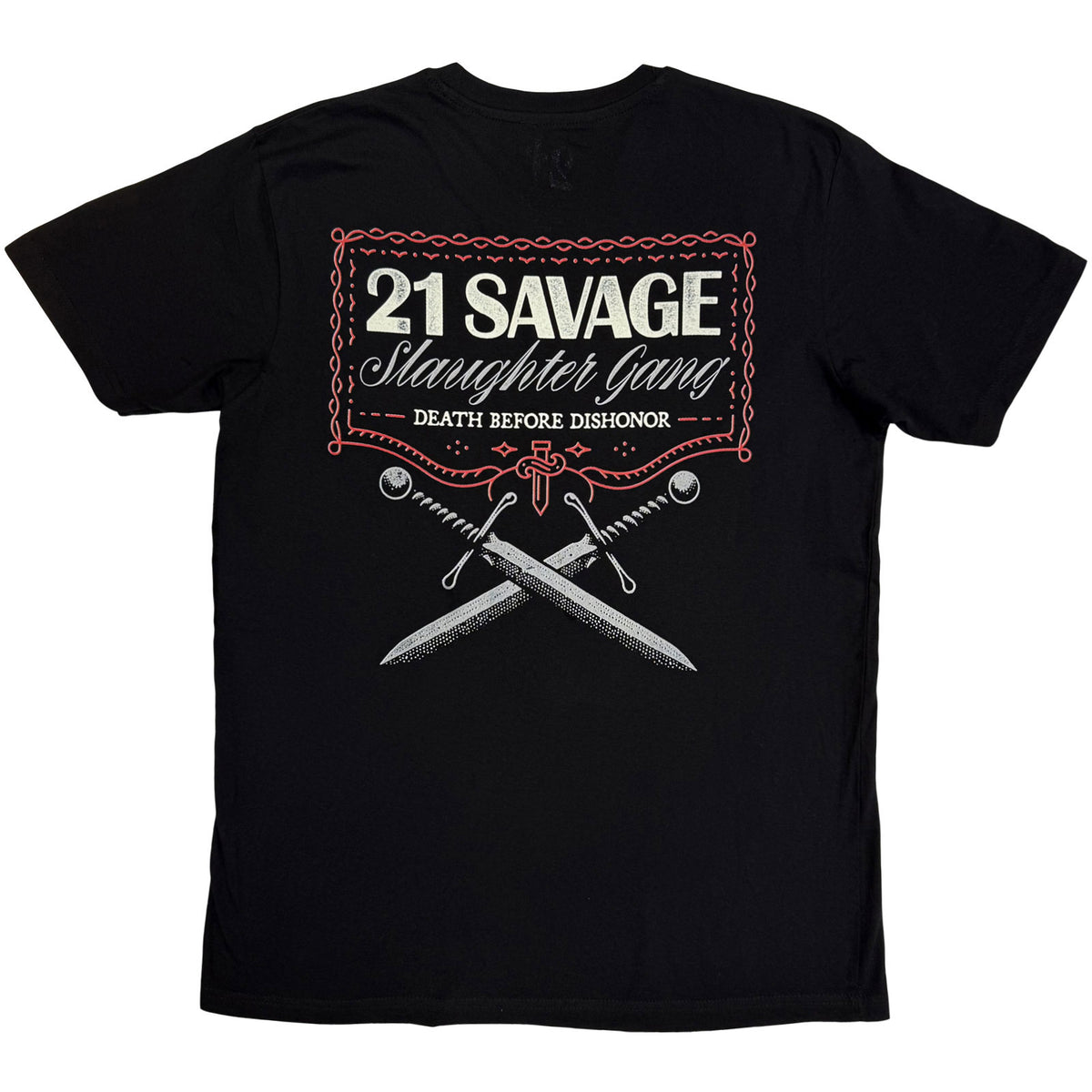 21 Savage Unisex T-Shirt: Death Before Dishonor Daggers (Black) (Back Print)