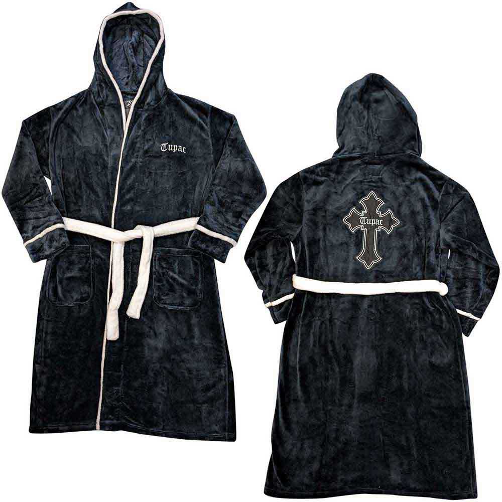 Tupac Unisex Bathrobe: Cross (Black) (Back Print)
