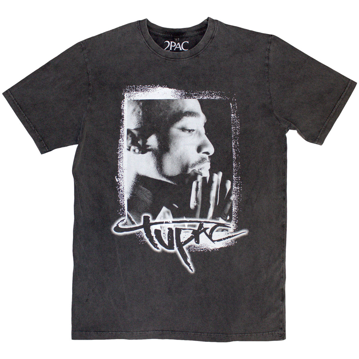 Tupac Unisex Stone Wash T-Shirt: Spray Photo (Charcoal Grey)