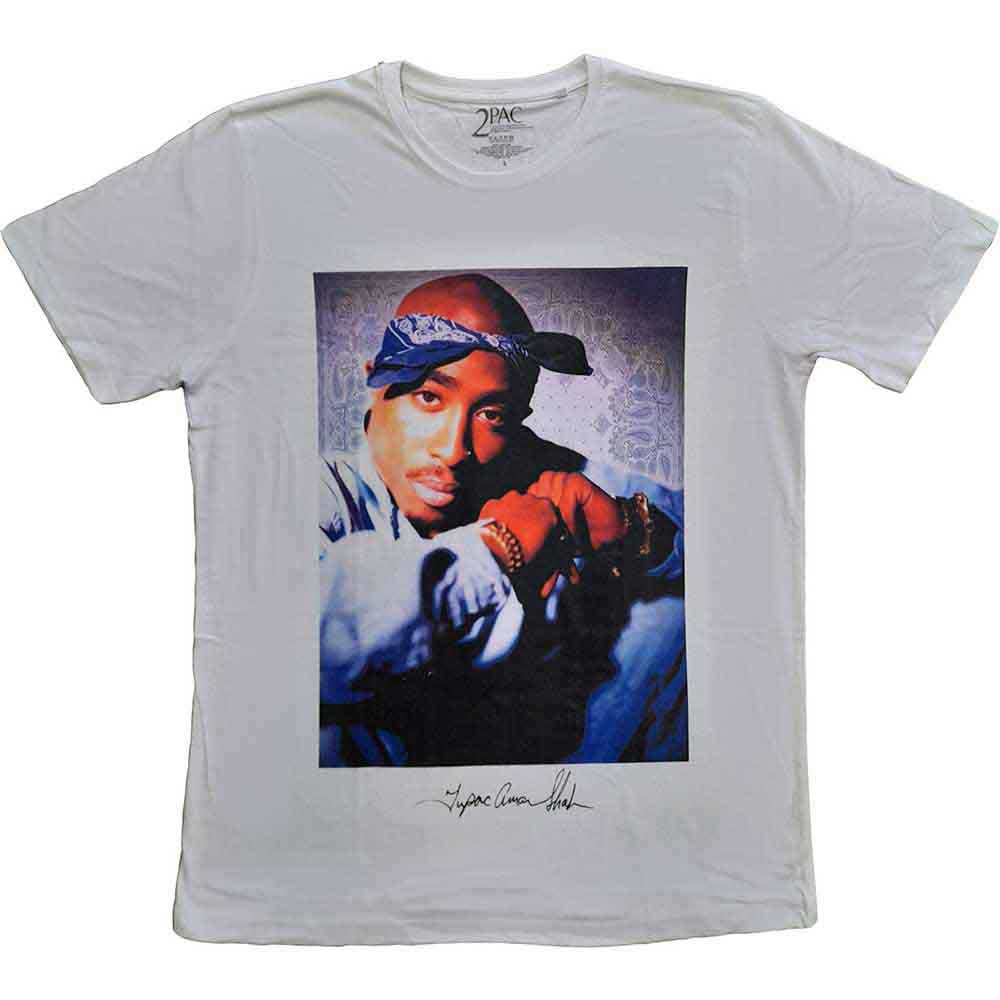 Tupac Unisex T-Shirt: Blue Bandana (White)