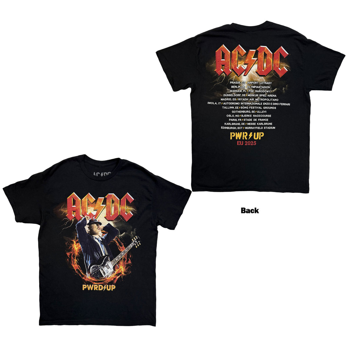 AC/DC Unisex T-Shirt: Angus Horns EU Tour '25 (Black) (Back Print & Ex-Tour)