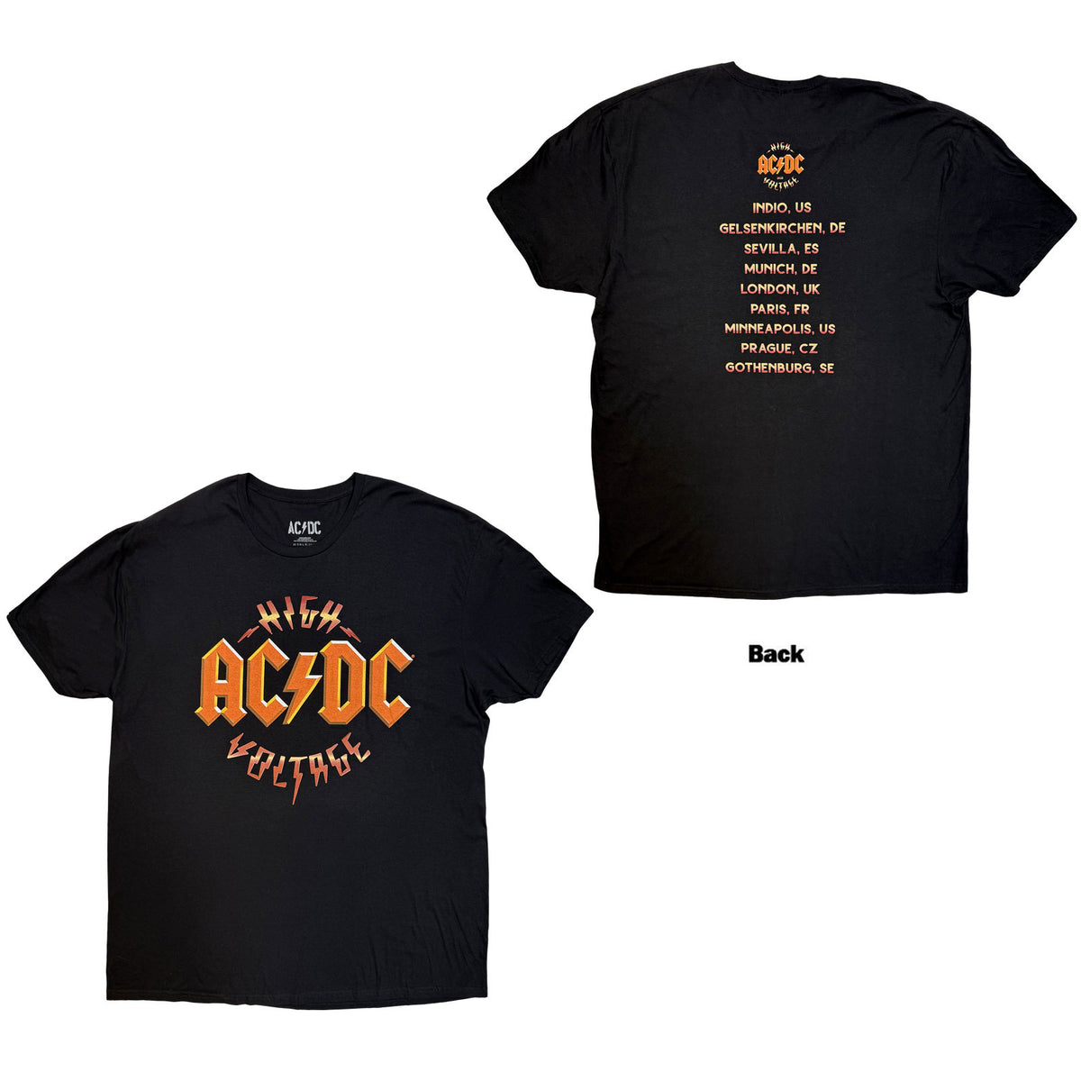 AC/DC Unisex T-Shirt: High Voltage World Tour '25 (Black) (Back Print & Ex-Tour)