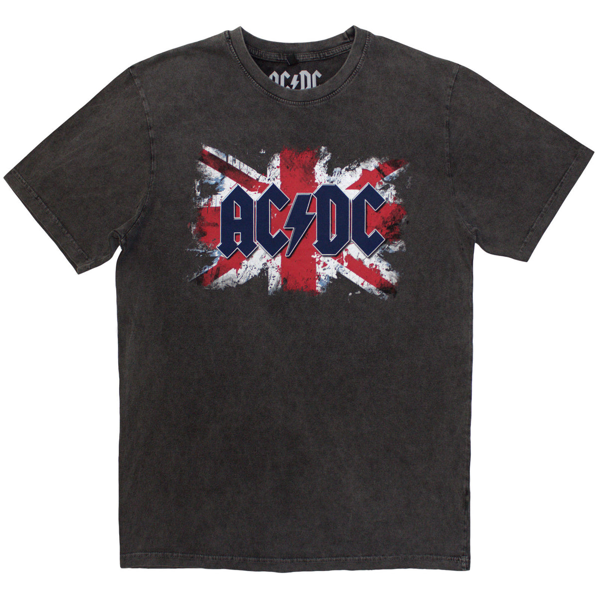 AC/DC Unisex Stone Wash T-Shirt: Flag (Charcoal Grey)