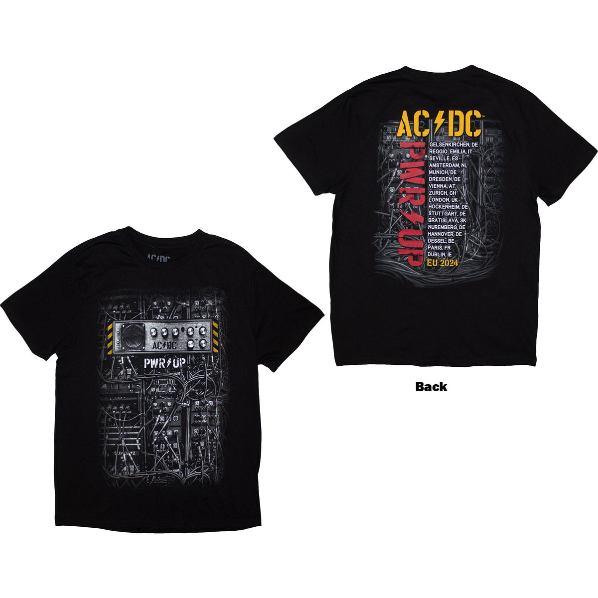 AC/DC Unisex T-Shirt: Control Wires PWR-UP EU Tour '24 (Black) (Back Print & Ex-Tour)