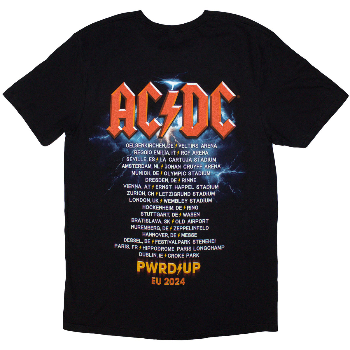 AC/DC Unisex T-Shirt: PWRD-UP In Rock We Trust (Black) (Back Print & Ex-Tour)