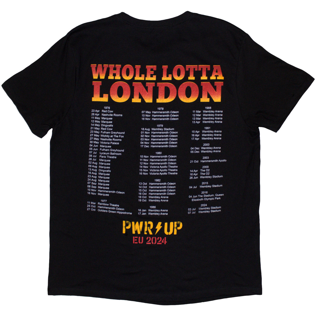 AC/DC Unisex T-Shirt: Whole Lotta London PWR-UP EU Tour '24 (Black) (Back Print & Ex-Tour)