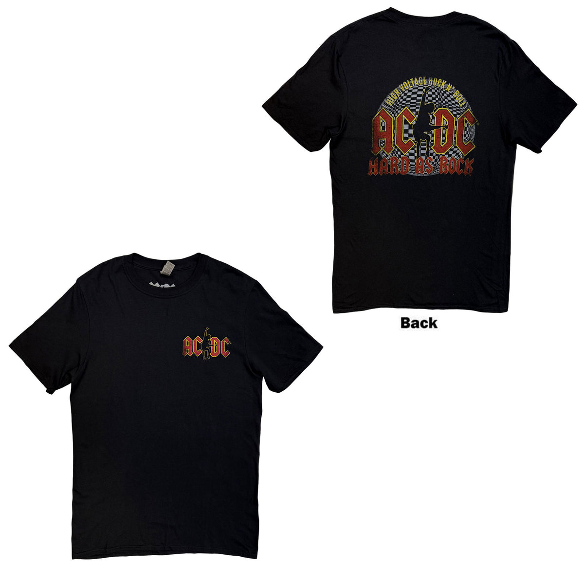 AC/DC Unisex T-Shirt: Hard As Rock (Black) (Back Print)