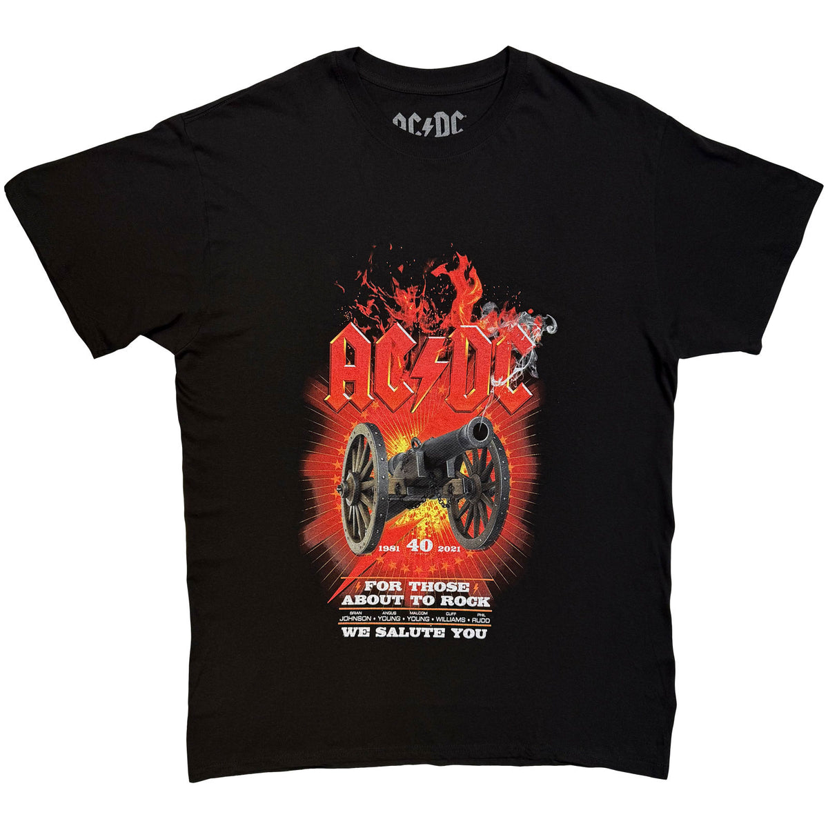 AC/DC Unisex T-Shirt: FTATR 40th Flaming (Black) (Back Print)