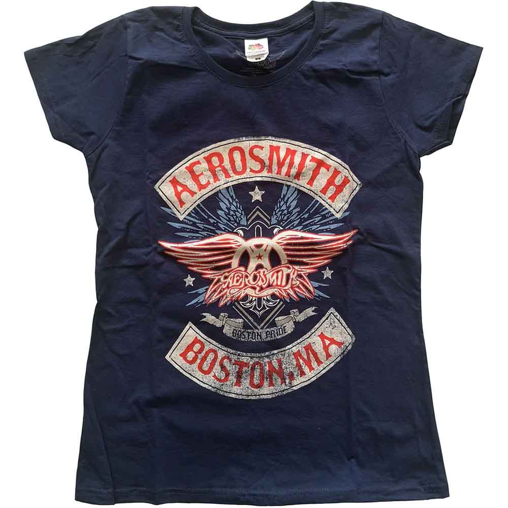 Aerosmith Ladies T-Shirt: Boston Pride (Navy Blue)