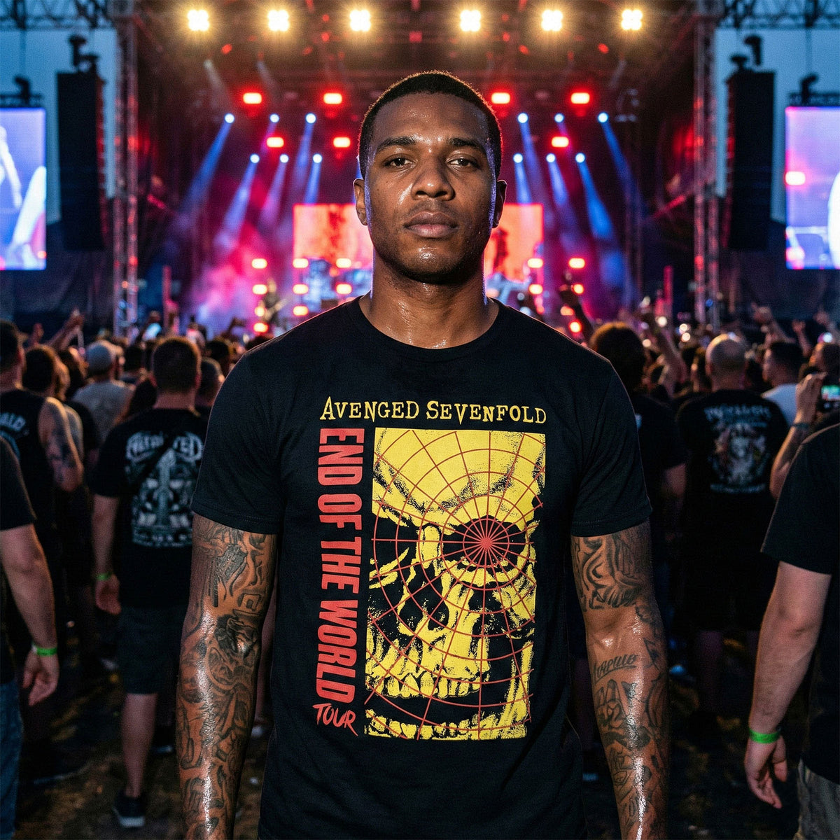 Avenged Sevenfold Unisex Premium Carbon T-Shirt: End Of The World Tour (Black)