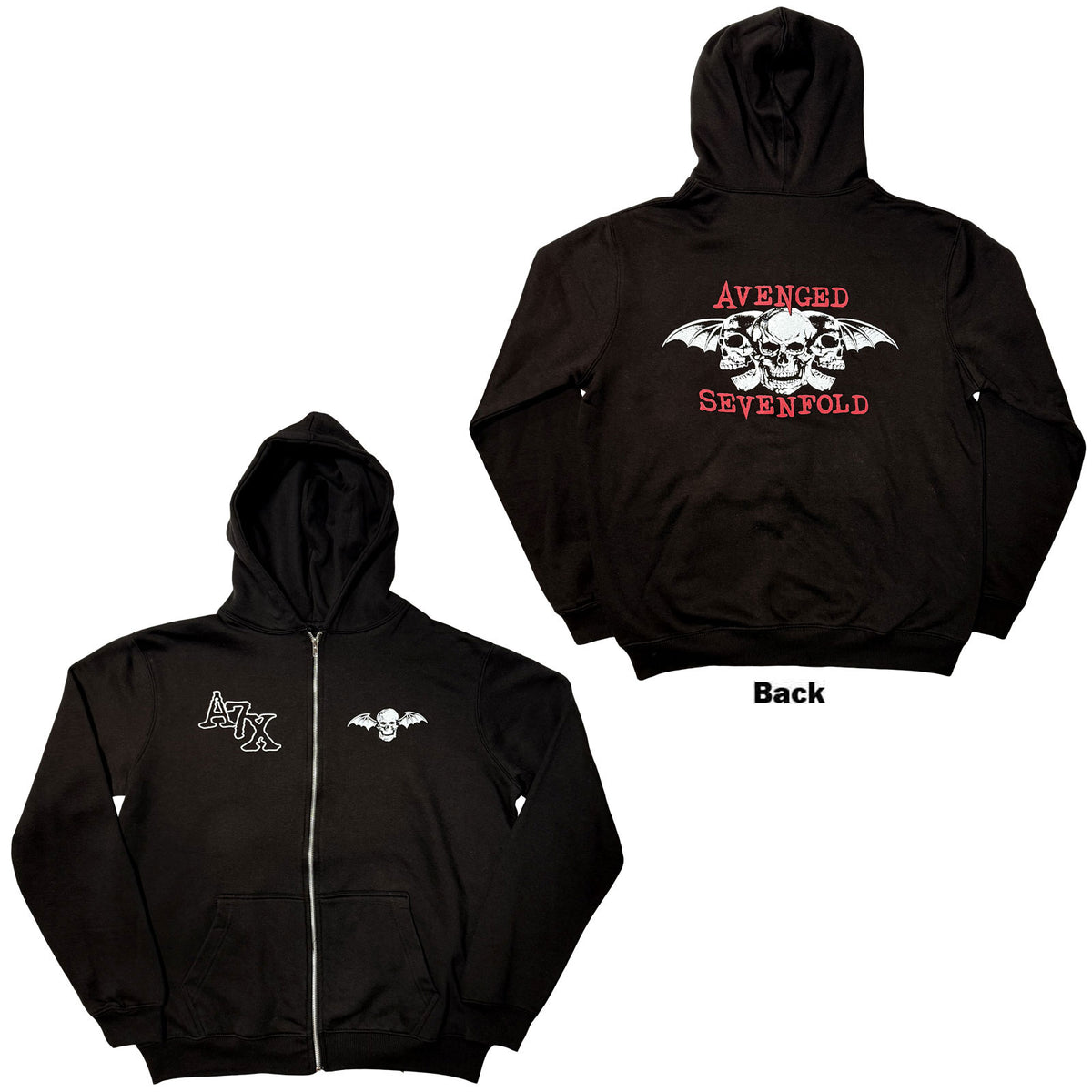 Avenged Sevenfold Unisex Zipped Hoodie: Dead Head (Black) (Back Print)