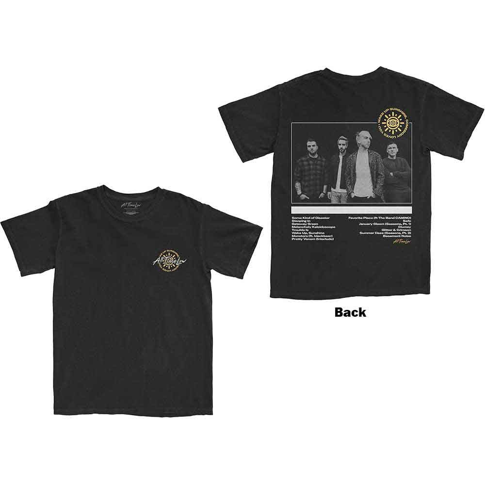 All Time Low Unisex T-Shirt: Wake Up Sunshine Track List (Black) (Back Print)