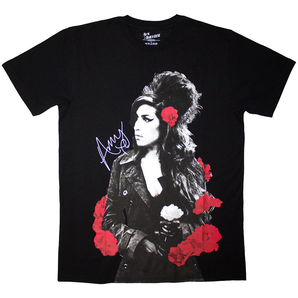 Amy Winehouse: Rose Portrait Unisex T-Shirt (Black)