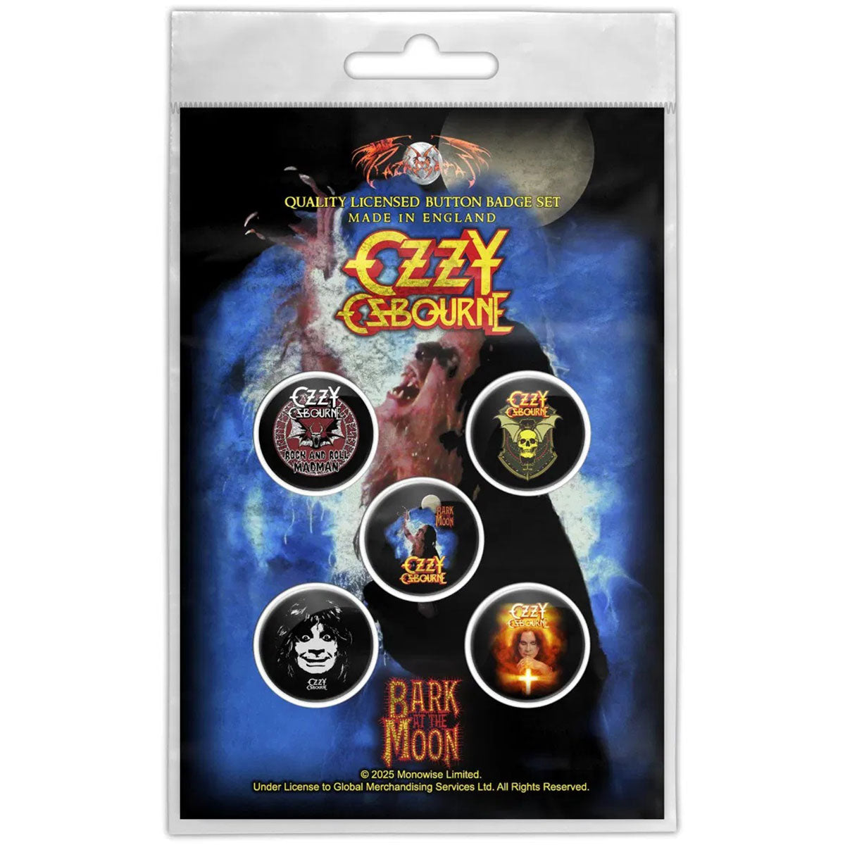 Ozzy Osbourne Button Badge Pack: Bark At The Moon
