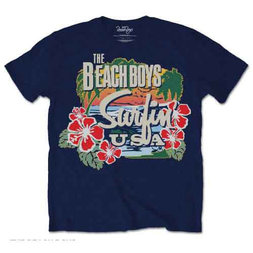 The Beach Boys Unisex T-Shirt: Surfin USA Tropical (Navy Blue)