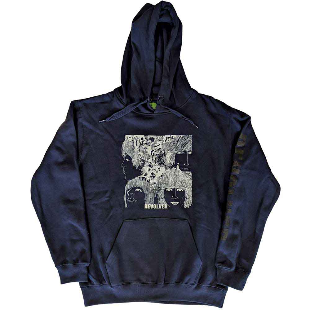 The Beatles Unisex Pullover Hoodie: Reverse Revolver (Navy Blue) (Sleeve Print) (LOS)