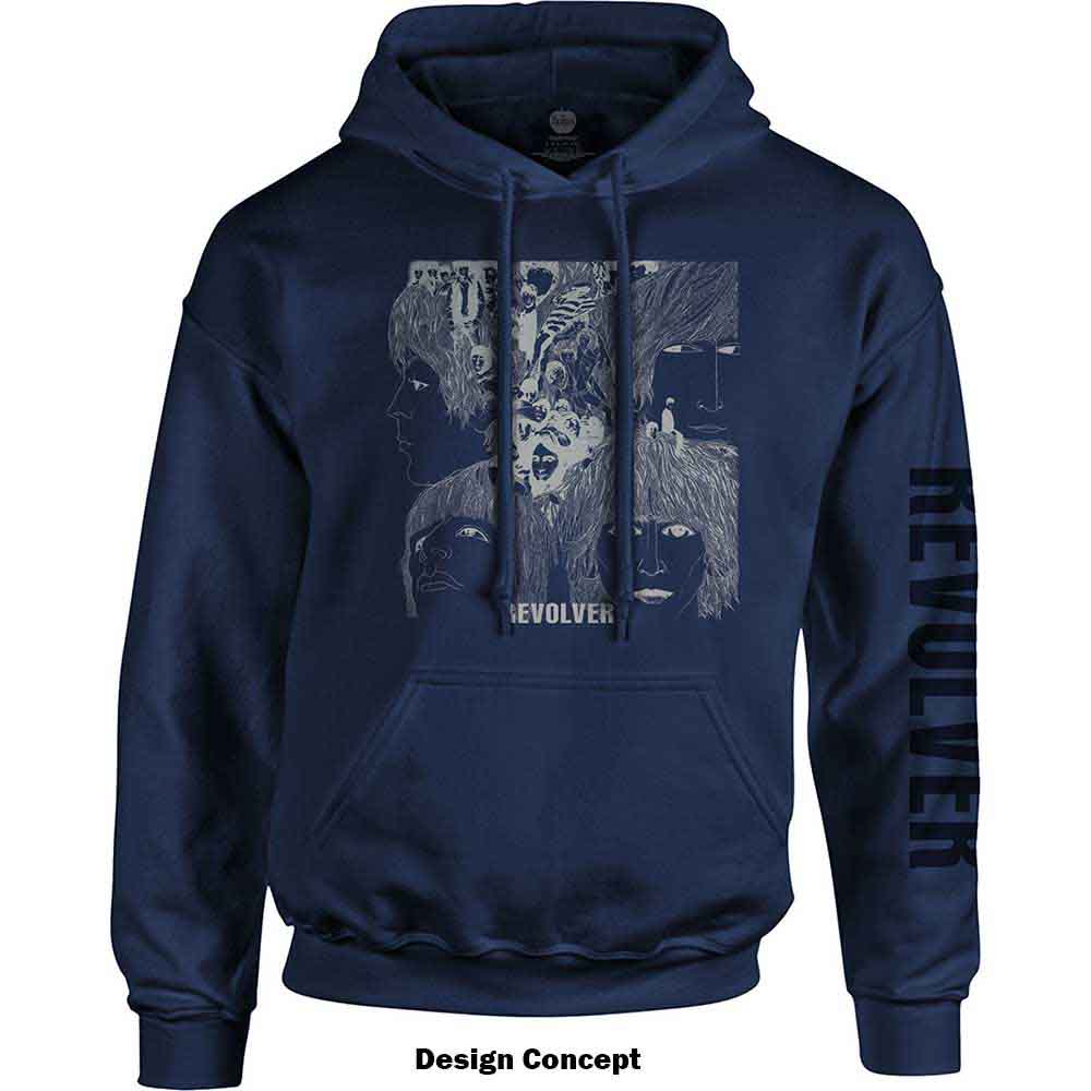 The Beatles Unisex Pullover Hoodie: Reverse Revolver (Navy Blue) (Sleeve Print) (LOS)