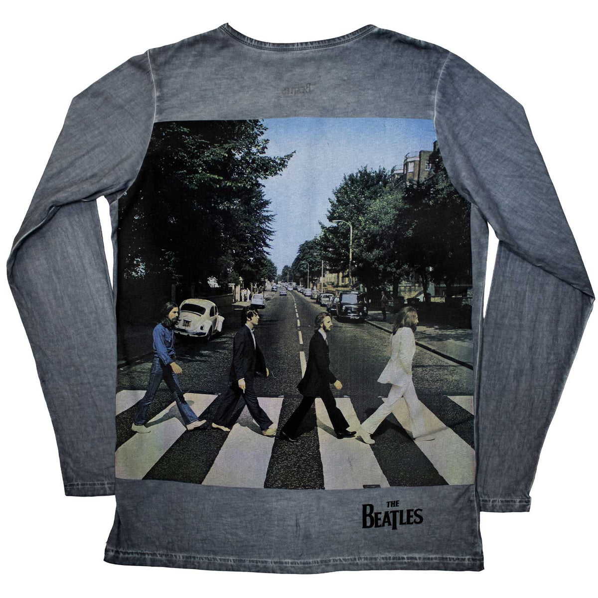 The Beatles Unisex Long Sleeve T-Shirt: Abbey Road Back Print Stone Wash (Blue) (Back Print)