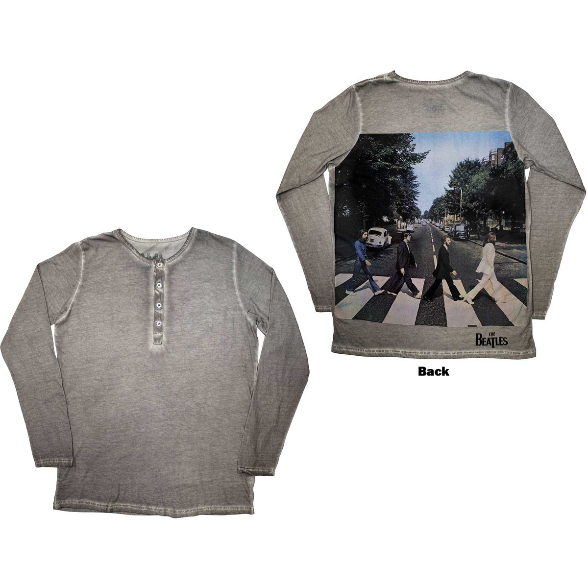 The Beatles Unisex Long Sleeve T-Shirt: Abbey Road Back Print Stone Wash (Silver Grey) (Back Print)