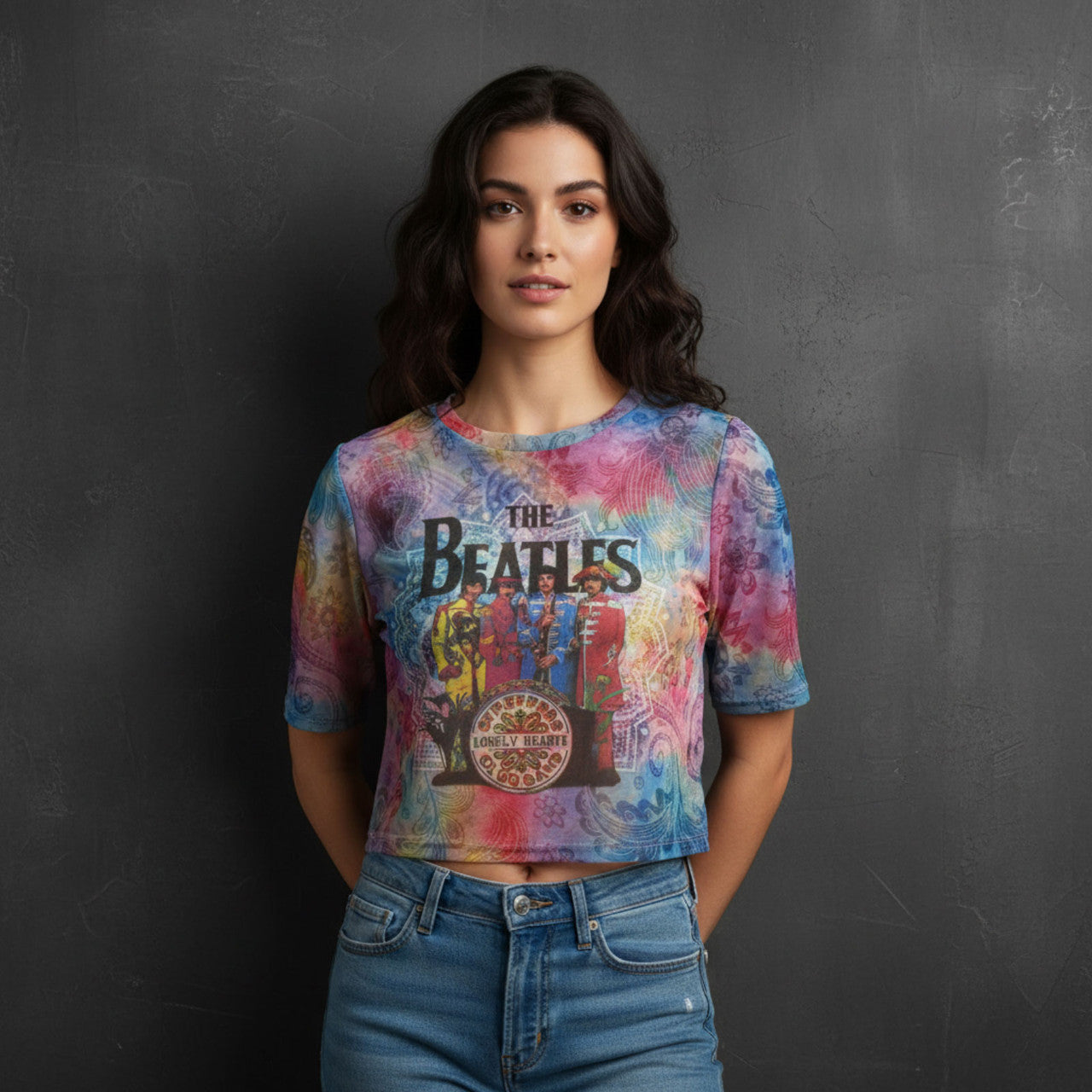 The Beatles: Sgt Pepper Ladies Mesh Crop Top (White)