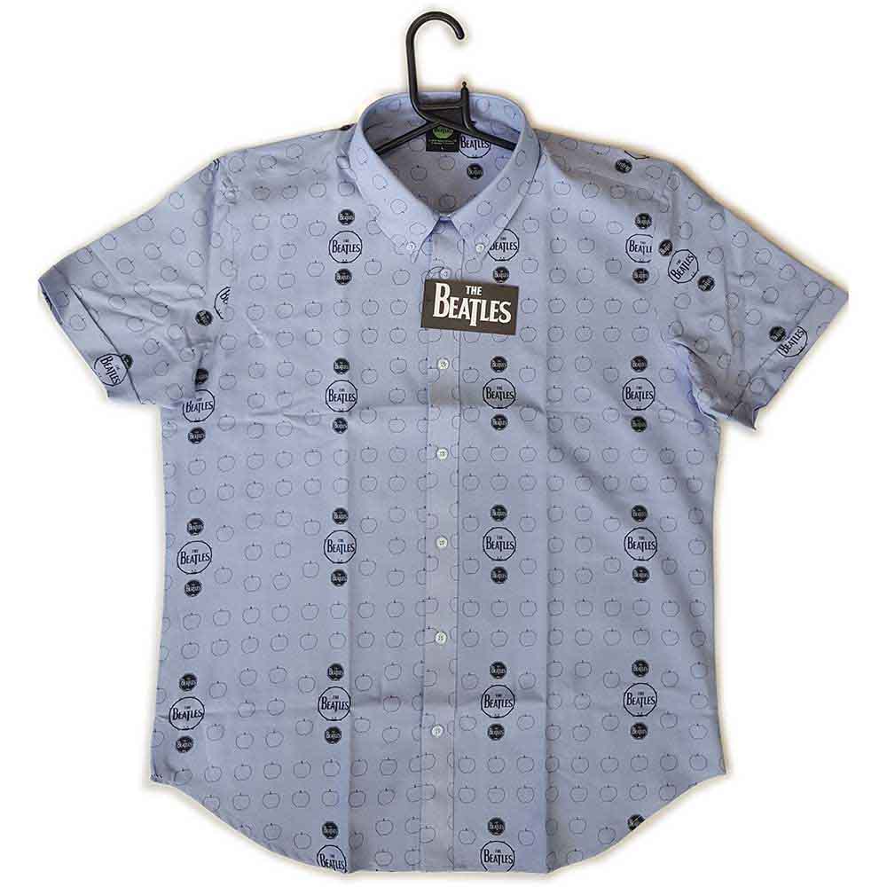 The Beatles Unisex Casual Shirt: Drum & Apples (Oxford Blue) (All Over Print)