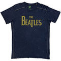 The Beatles Unisex T-Shirt: Drop T Logo Snow Wash (Navy Blue) (Wash Collection)