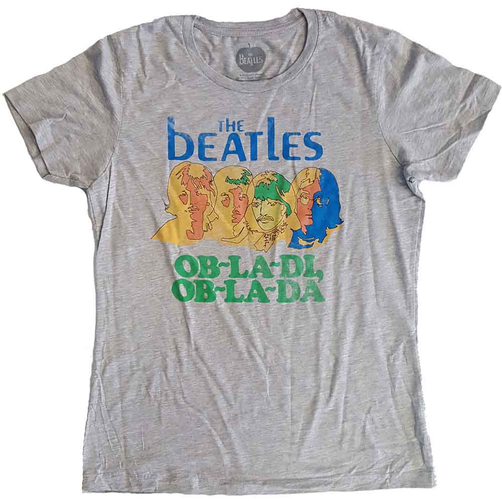 The Beatles Ladies T-Shirt: Vintage Ob La Di (Grey) (Back Print)