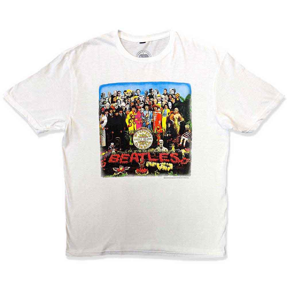 The Beatles Unisex T-Shirt: Vintage Sgt Pepper (White) (Back Print)