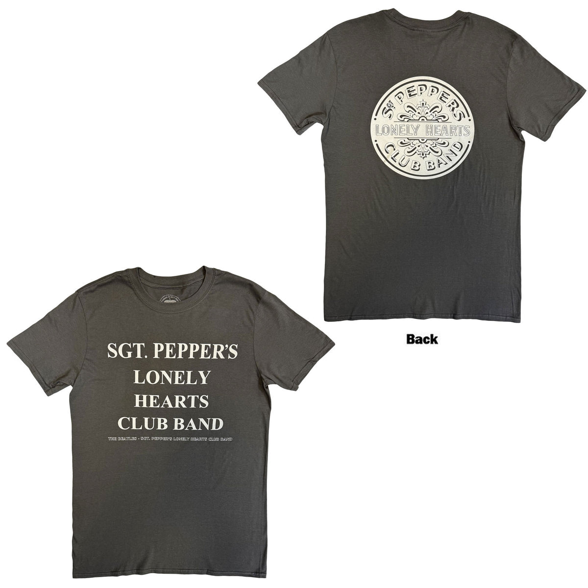 The Beatles Unisex T-Shirt: Sgt Peppers Lonely Hearts Club Band with Drum (Charcoal Grey) (Back Print)