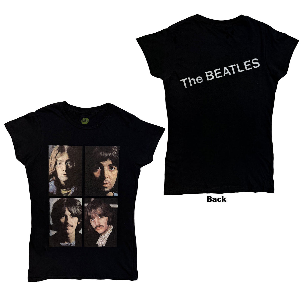 The Beatles Ladies T-Shirt: White Album Faces (Black) (Back Print)