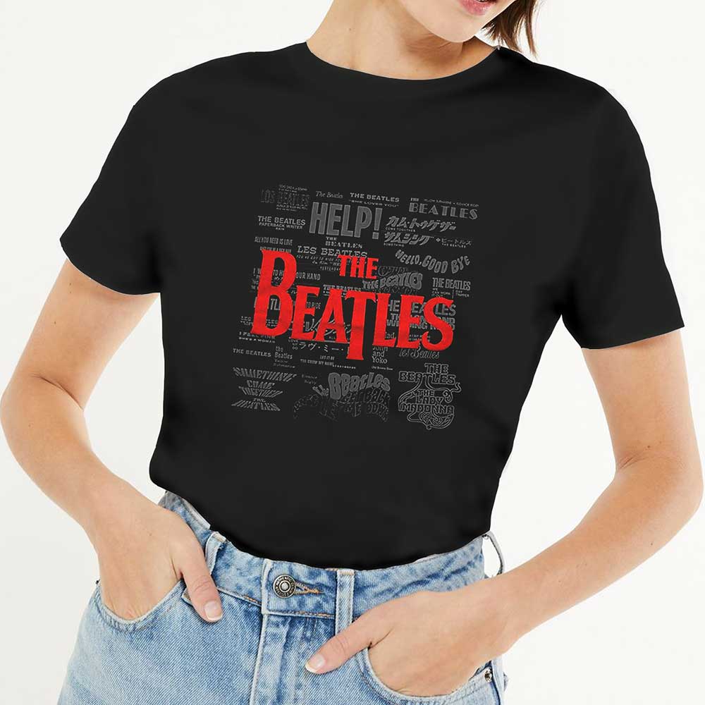 The Beatles Unisex T-Shirt: Titles & Logos (Black) (Embellished)