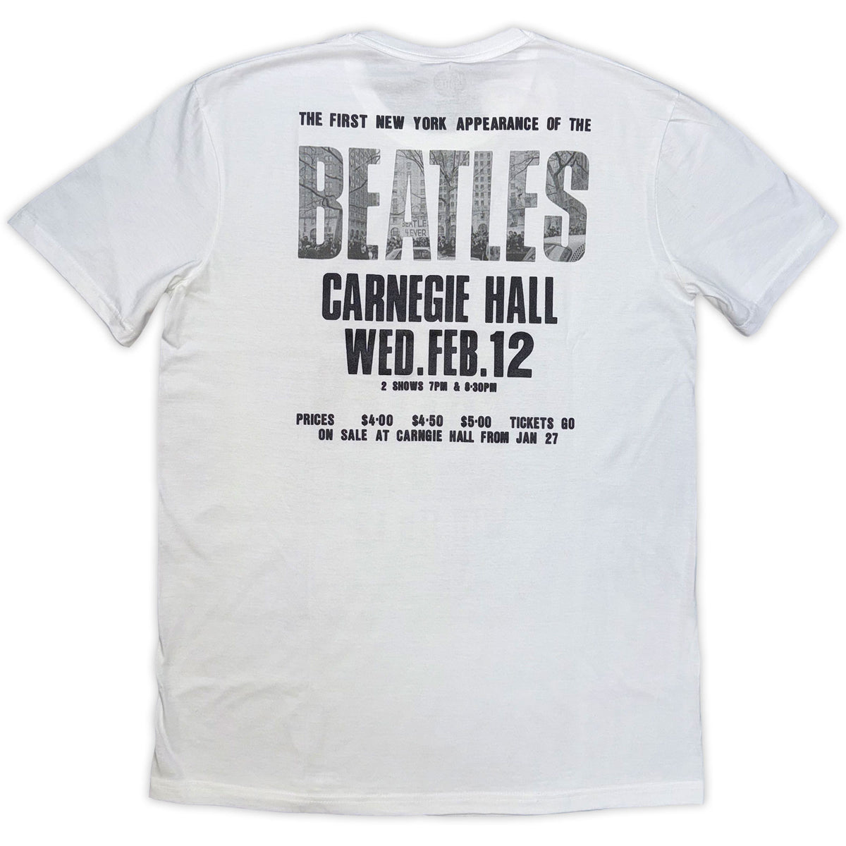 The Beatles Unisex T-Shirt: Tour '64 Carnegie Hall (White) (Back Print)