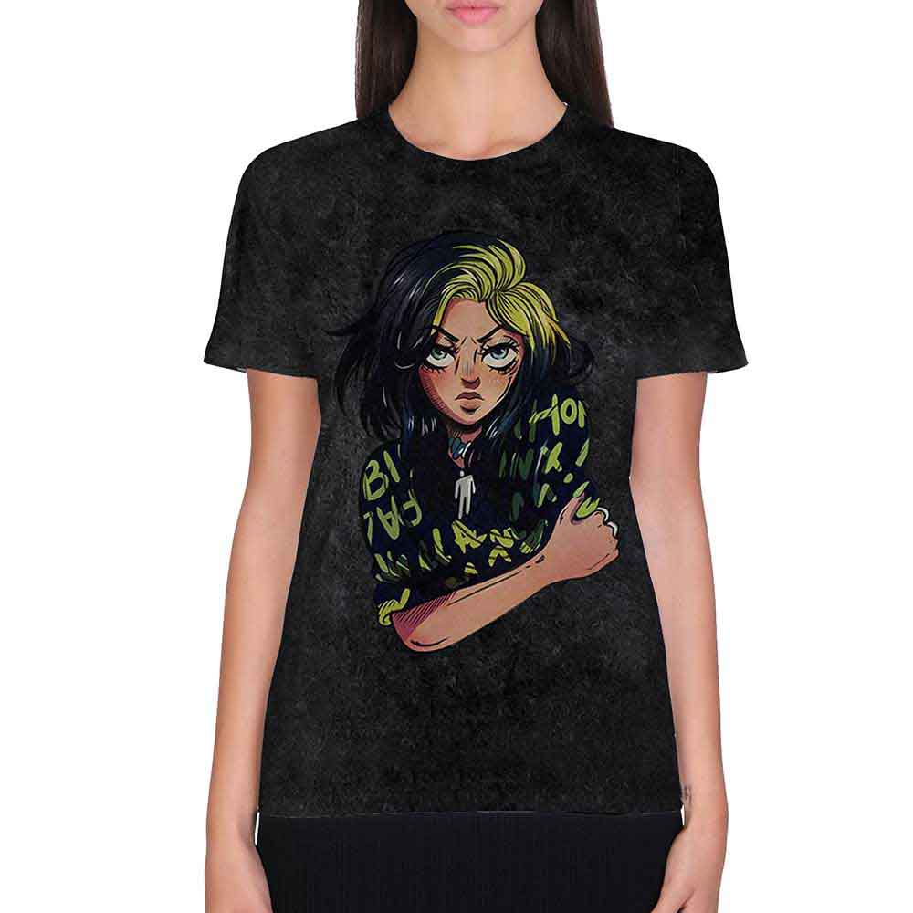 Billie Eilish Unisex T-Shirt: Anime Billie (Black) (Wash Collection)