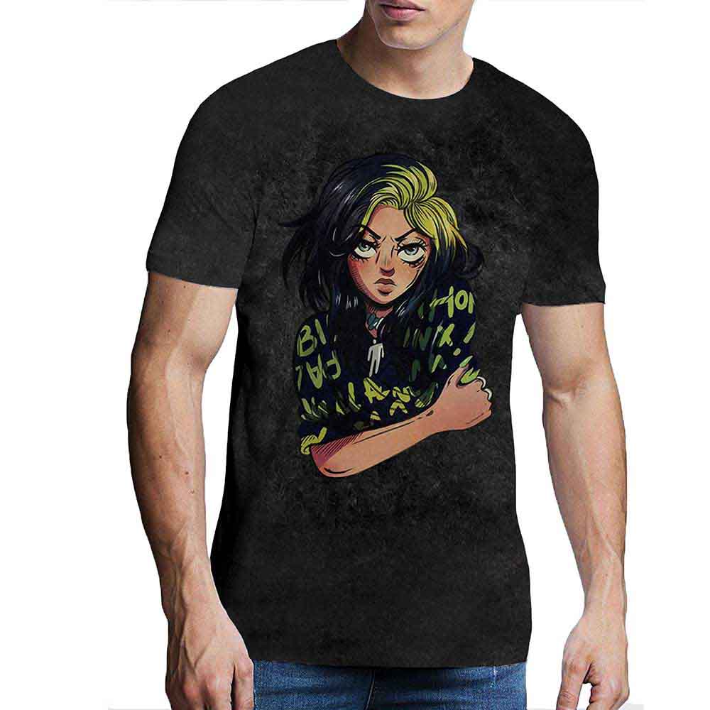 Billie Eilish Unisex T-Shirt: Anime Billie (Black) (Wash Collection)