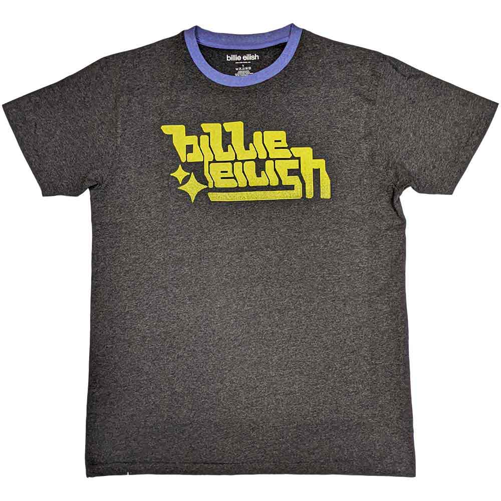 Billie Eilish Unisex Ringer T-Shirt: Neon Green Logo (Charcoal Grey)
