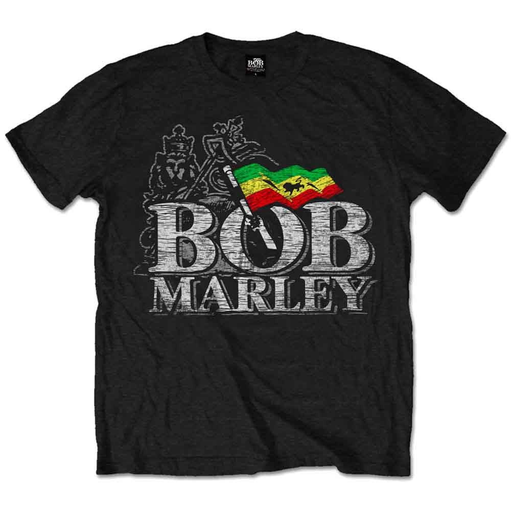 Bob Marley Unisex T-Shirt: Distressed Logo (Black)