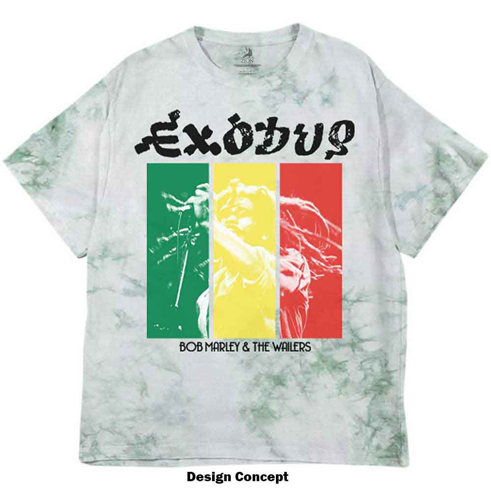 Bob Marley Unisex T-Shirt: Rasta Colours (Green) (Wash Collection)