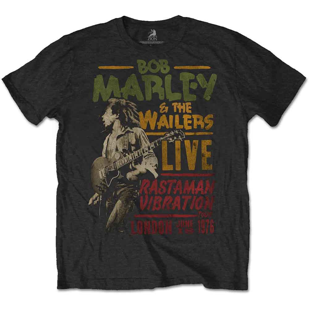 Bob Marley Unisex T-Shirt: Rastaman Vibration Tour 1976 (Black)