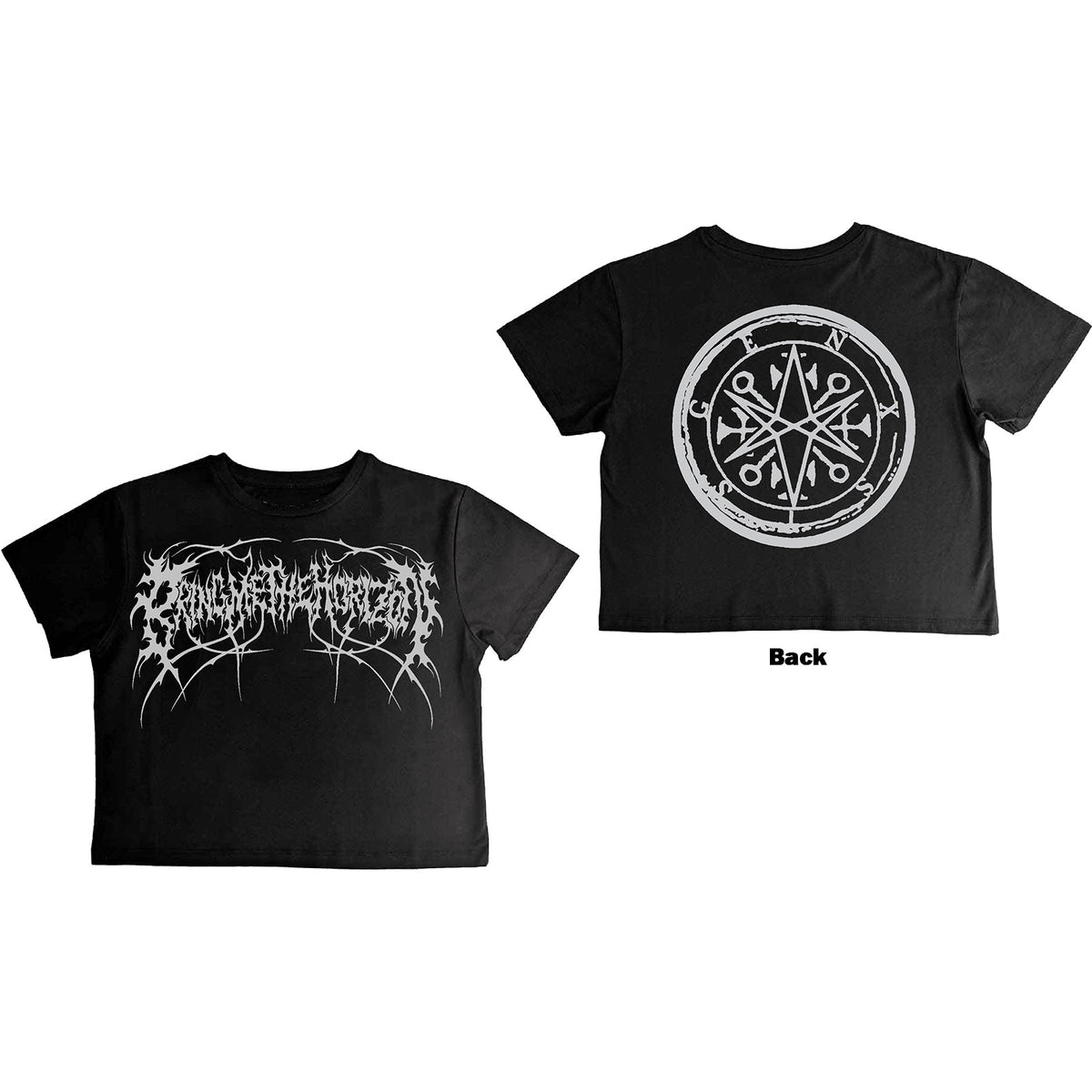 Bring Me The Horizon Ladies Crop Top: Metal Logo Genxsis (Black) (Back Print)