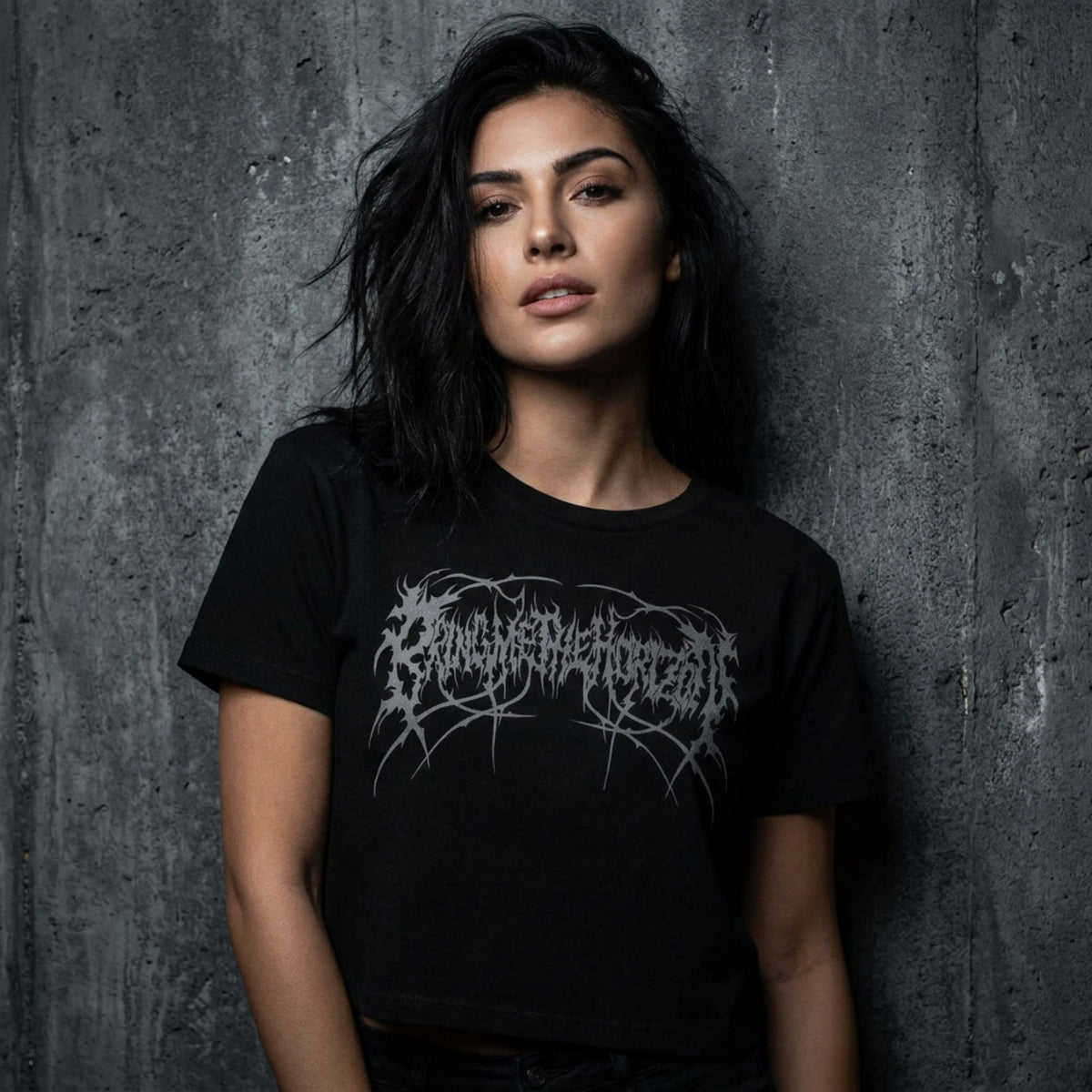 Bring Me The Horizon Ladies Crop Top: Metal Logo Genxsis (Black) (Back Print)