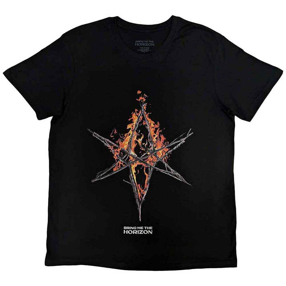 Bring Me The Horizon Unisex T-Shirt: Flame Hex & Text Logo (Black)