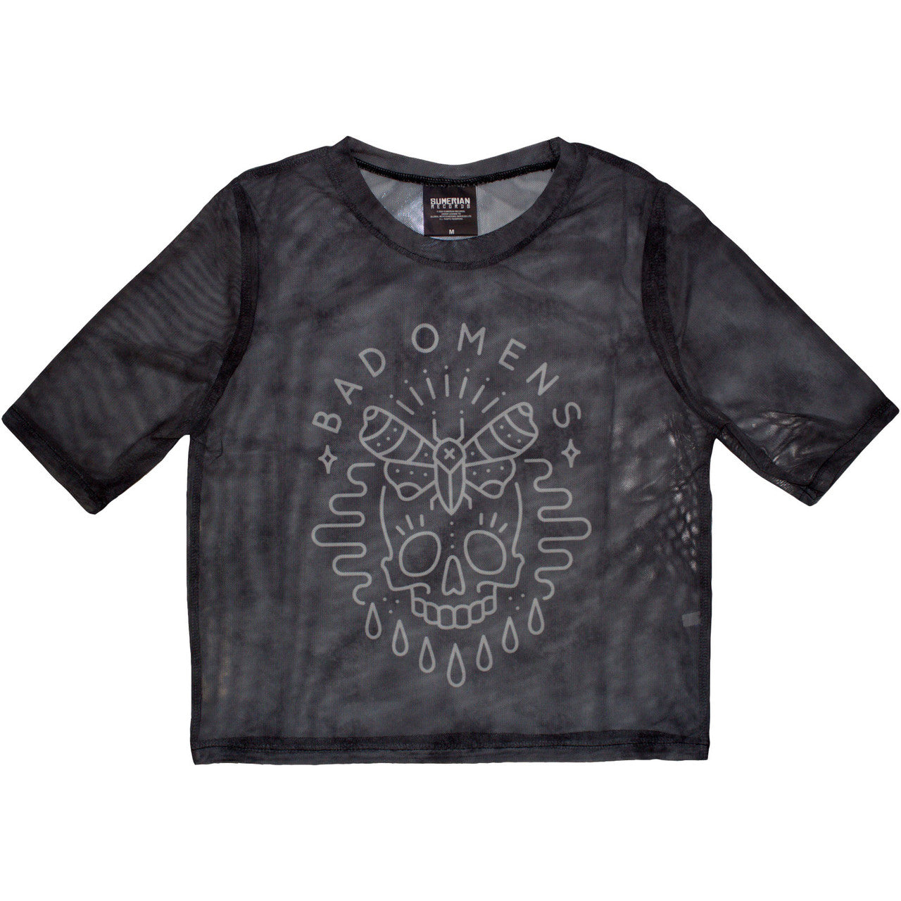 Bad Omens: Moth Skull Ladies Mesh Crop Top (Charcoal Grey)