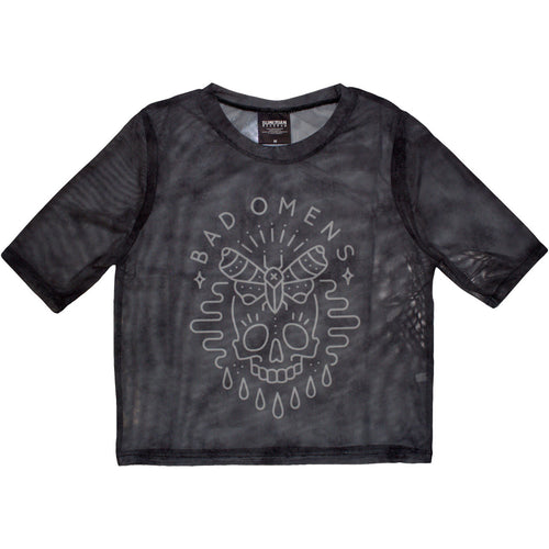 Bad Omens: Moth Skull Ladies Mesh Crop Top (Charcoal Grey)