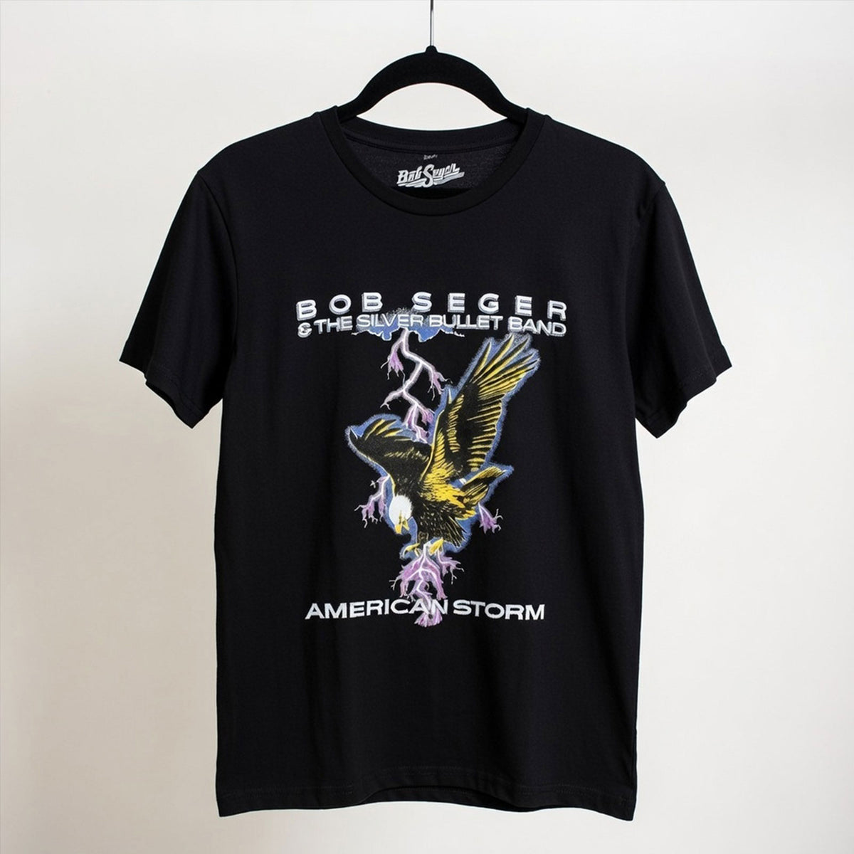 Bob Seger & The Silver Bullet Band Unisex Premium Carbon T-Shirt: American Storm (Black) (Back Print)